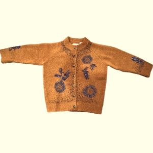 Anthropologie embroidered wool blend cardigan slight crop in sleeve